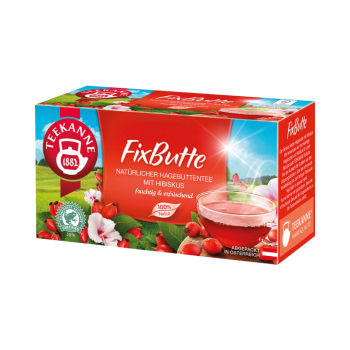 Teekanne FixButte, natürlicher Hagebuttentee mit Hibiskus, 20 Teebeutel im Kuvert
